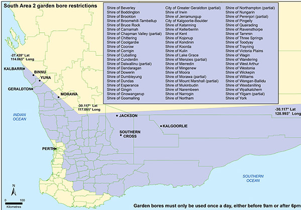 Sprinkler Roster Times for Area 2 South-Western Australia Map