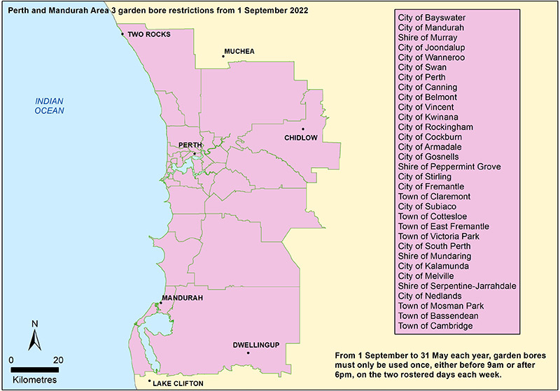 Sprinkler Roster Times, Perth and Mandura, Western Australia